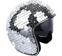 Demi Casque Moto Disco Ball Casque Demi Ouvert Avec Visière Argent Paillettes Miroir Chapeau Casque Approuvé ECE pour Femmes Hommes DJ Club Scène Bar Fête Mariage A,ONE