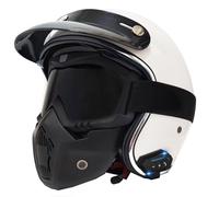 Demi Casque Moto Ouvert Bluetooth Casques Jet Rétro Casque Bols Unisexe Homologué ECEDOT Casques avec Lunettes and Masque Facial Détachable pour Adultes Hommes Femmes K,XL:61-62CM