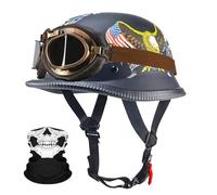 Demi-Casque Moto rétro Allemand, Cas-Que Ouvert certifié ECE/Dot avec Boucle Rapide réglable, Compatible avec Scooters, vélos et Motos Cruiser(9,XXL(63~64cm))