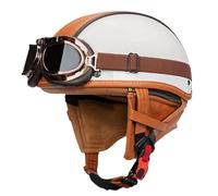 Demi-Casque Moto Vintage Homologué DOTECE Rétro Cuir Casques Bols avec Lunettes Ouvert Casques Jet pour Scooter Vélo Cruiser pour Homme Et Femme Adultes 6,XL:61-62CM
