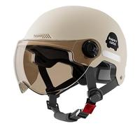 Demi-Casque rétro avec visière Rabattable - Bonnet Ouvert élégant for Scooter électrique, cyclomoteur, vélo de Rue et Cruiser(Beige)