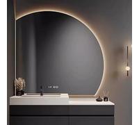 Demi-Cercle Miroir de Salle de Bain à LED muraux,3 Température decoration Lumière murale salle de bain,LED rétro-éclairé Miroir de Salle de Bain Dimmable Avec désembueur,temps température,Incassable(9