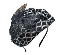 Demi-chapeau à paillettes avec nœud en dentelle pour femme French Hairhoop robe de soirée accessoires de cheveux vintage fête