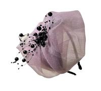 Demi-chapeau crêpe à volants et perles pour femme French Hairhoop Robes de soirée Accessoires de cheveux vintage