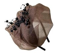 Demi-chapeau crêpe à volants et perles pour femme French Hairhoop Robes de soirée Accessoires de cheveux vintage