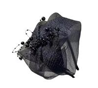 Demi-chapeau crêpe à volants et perles pour femme French Hairhoop Robes de soirée Accessoires de cheveux vintage