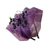 Demi-chapeau crêpe à volants et perles pour femme French Hairhoop Robes de soirée Accessoires de cheveux vintage