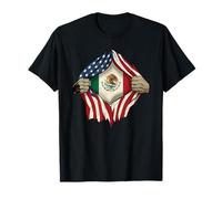 Demi drapeau américain mexicain racines mexicain hommes femmes T-Shirt
