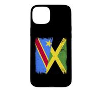 Demi Drapeau de la République démocratique du Congo Jamaïque Coque pour iPhone 15 Plus