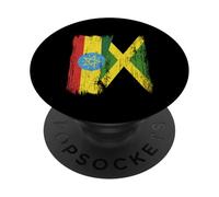 Demi-Drapeau de l'Éthiopie Jamaïque Patrimoine éthiopien jamaïcain PopSockets PopGrip Adhésif