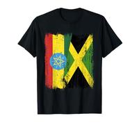 Demi-Drapeau de l'Éthiopie Jamaïque Patrimoine éthiopien jamaïcain T-Shirt