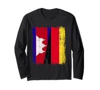 Demi Drapeau du Cambodge Allemagne Patrimoine Allemand du Cambodge Manche Longue