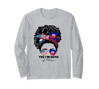 Demi Drapeau haïtien et américain Amérique Haïti USA Drapeau Fille Afro Manche Longue