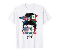 Demi drapeau mexicain et américain Mexique Amérique USA drapeau fille drôle T-Shirt