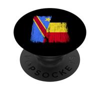 Demi drapeau République démocratique du Congo Belgique PopSockets PopGrip Adhésif