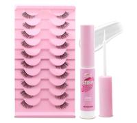 Demi Faux Cils 3D Volume Russe 10 Paires Cils Faux Cils Naturel Fluffy Imitation Mink Bande Transparente False Lashes et Strip Lashes Adhesive FADVAN(BY001)