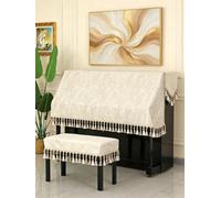 Demi-housse piano droit à pompons, housse banc piano en tissu texturé