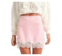 Demi jupon Women Satin Silky Skirt Solid Color Lace Trim Patchwork Low Rise Short Retro Half Slip Underskirts pour dames(Pink,L)