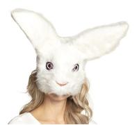 DEMI-MASQUE LAPIN BLANC PELUCHE ADULTE