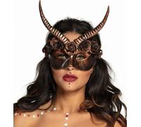 Demi-masque steampunk y pour adultes avec cornes couleur bronze