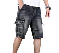 Demi-pantalon grande taille - Short cargo décontracté - Coupe droite - Denim vintage classique - Pour homme, Noir (590), 56