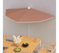 Demi-parasol avec mât en acier - 180 x 90 cm - Rouge terre cuite - Polyester résistant aux UV - Parasol de jardin semi-circulaire avec 5 baleines - Ouverture et fermeture faciles pour une protection