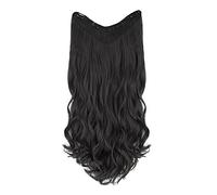 Demi-perruque 3/4 en forme de V à clipser - Cheveux épais et ondulés - Noir - 60 cm