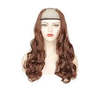 Demi-perruque 3/4 pour femme de cheveux fins de 61 cm avec partie en forme de U, bouclée, ondulée, marron clair