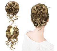 Demi Perruque Bouclée Désordonné Naturel Postiche Chignon Kaki Or Mélangé Half Wig 25 cm Perruques Ondulé Ponytail Cheveux Bouclés élastiques Postiche Convient aux Filles Cheveux Clairsemés