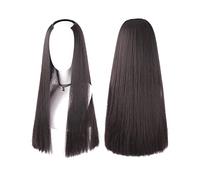 Demi-perruque en forme de U - 66 cm de long - Extensions de cheveux synthétiques raides et soignés - Pour raie centrale autour de la tête - Invisible - Noir et marron