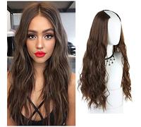 Demi-perruque invisible ondulée en forme de U 3/4 de 50,8 cm à clipser en une seule pièce Brun foncé