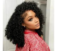 Demi-perruque ondulée de cheveux humains 3 en 1 - Demi-perruque de cheveux humains bouclés sans colle - Cordon de serrage réglable - Sans couture - Sans couture - Ligne de cheveux invisible - Convient