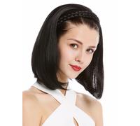 WIG ME UP - 90606+3-1B Mi-perruque postiche noble tressé serre-tête hauteur d'épaules lisse noir