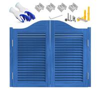 Demi-porte battante en bois à double persienne avec charnières, motif rayures et dessus ondulé, idéal pour bar et cuisine (bleu, 160 x 100 cm)