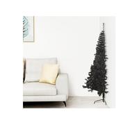 Demi Sapin de Noël Artificiel avec Support Arbre de Noël Décoration de Vacances Ornement de Noël Décoration de Fête Noir 240 cm PVC