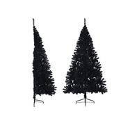 Demi Sapin de Noël Artificiel avec Support Arbre de Noël Décoration de Vacances Ornement de Noël Décoration de Fête Noir 180 cm PVC