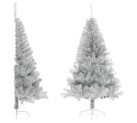 Demi Sapin de Noël Artificiel avec Support argenté 120 cm Pet