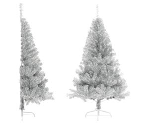 Demi Sapin de Noël Artificiel avec Support argenté 120 cm Pet