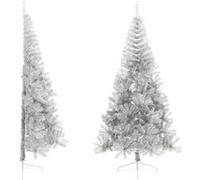 Demi sapin de Noël artificiel avec support argenté 240 cm PET Argenté G
