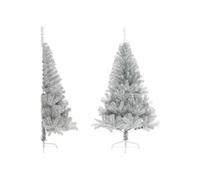 Demi Sapin de Noël Artificiel avec Support Décoration de Noël Ornement de Vacances Décoration de Fête Salle de Séjour Argenté 150 cm PET