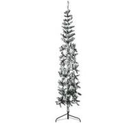 Demi sapin de Noël artificiel mince avec neige floquée 210 cm vert et blanc G