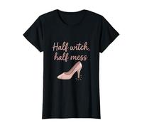 Demi-sorcière avec Citation Amusante Rose/Noir T-Shirt