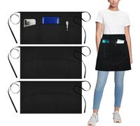 Demi Tablier, 3 pièces Tablier de serveur court avec 2 poches Tabliers de restauration pour femmes et hommes Tablie de service professionnel pour cuisine,peinture, jardinage,restauration (noir)