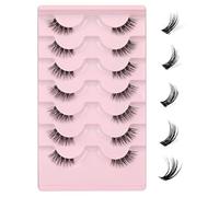 Demi-wispies Lot de 7 paires de faux cils en vison avec bande transparente russe - Aspect naturel - Léger - 13 mm - Invisible - Petits cils 3D