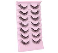 Demi-wispies Lot de 7 paires de faux cils en vison avec bande transparente russe - Aspect naturel - Léger - 13 mm - Invisible - Petits cils 3D