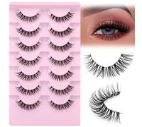 Demi-wispies Lot de 7 paires de faux cils en vison avec bande transparente russe - Aspect naturel - Léger - 13 mm - Invisible - Petits cils 3D