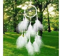 Demiawaking Attrapeur de Rêves à la Main en Plumes Attrape-rêves Mystérieux Capteur de Rêves Handemade pour Décoration Chambre Voiture Maison (Blanc)