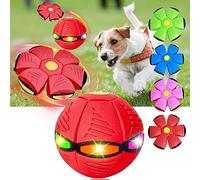 Demiawaking Balle pour Chien Soucoupe Volante Lumineuse 6 Couleurs, Pet Toy Flying Saucer Ball, Indestructible, Jouet Interactif de Boule (Rouge)