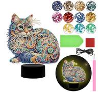 Demiawaking Diamond Painting Veilleuse, décoration de table, animaux, peinture diamant, lampe de chevet, lampe de table LED, kit de décoration à faire soi-même, lampe de peinture diamant 5D pour