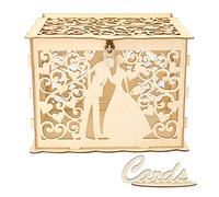 Demiawaking DIY Boîte de Cartes de Mariage en Bois, Bricolage Boîte de Mariage Creuseavec Serrure et Couvercle pour Mariages Réception Fête Anniversaire (Type 2)